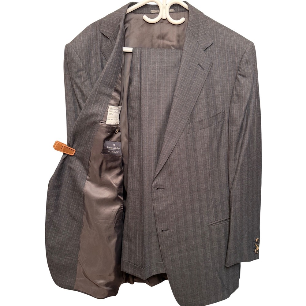 Ermenegildo Zegna 15 Milmil 15 Gray Pinstripe Wool Suit 56 IT 46 US Pleated Cuff